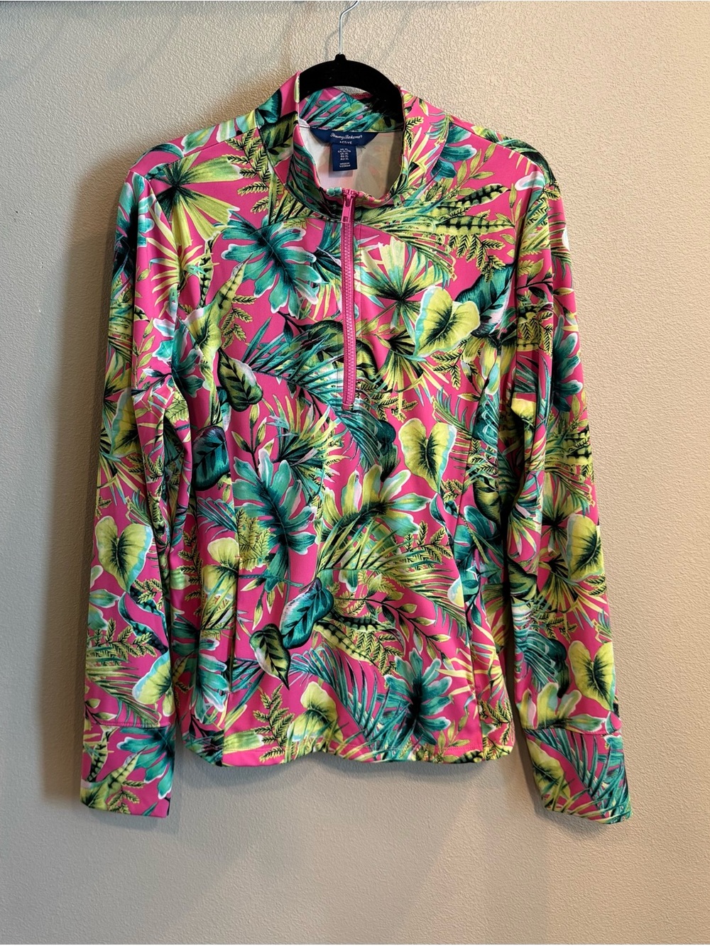 Tommy Bahama Pink Tropical Zip Jacket with Green Leaf Print XL